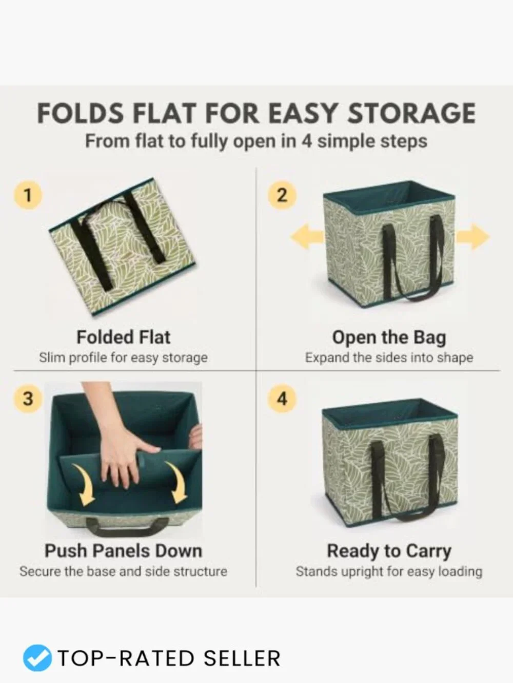 Reusable Grocery Bags 3-Pack Foldable Totes Heavy Duty Stand Up 45lb Eco